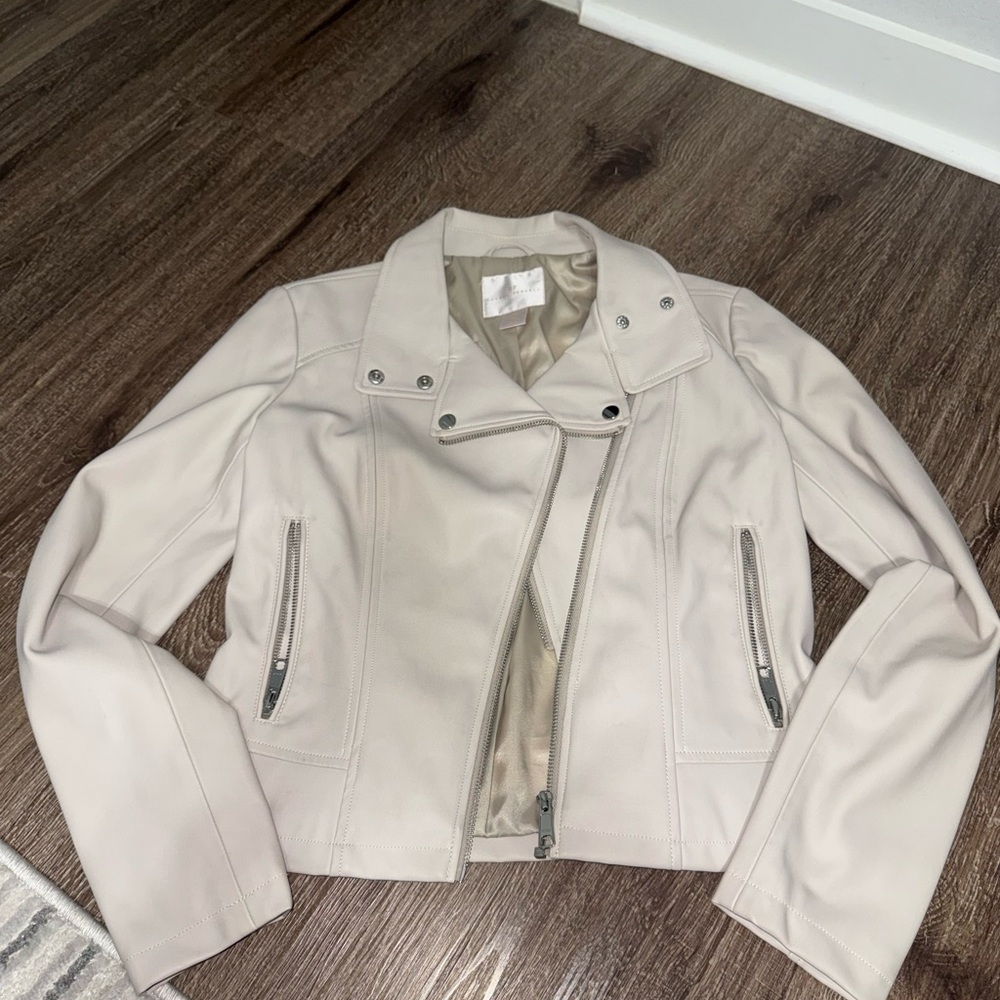 Rachel Parcell Cream Leather Jacket